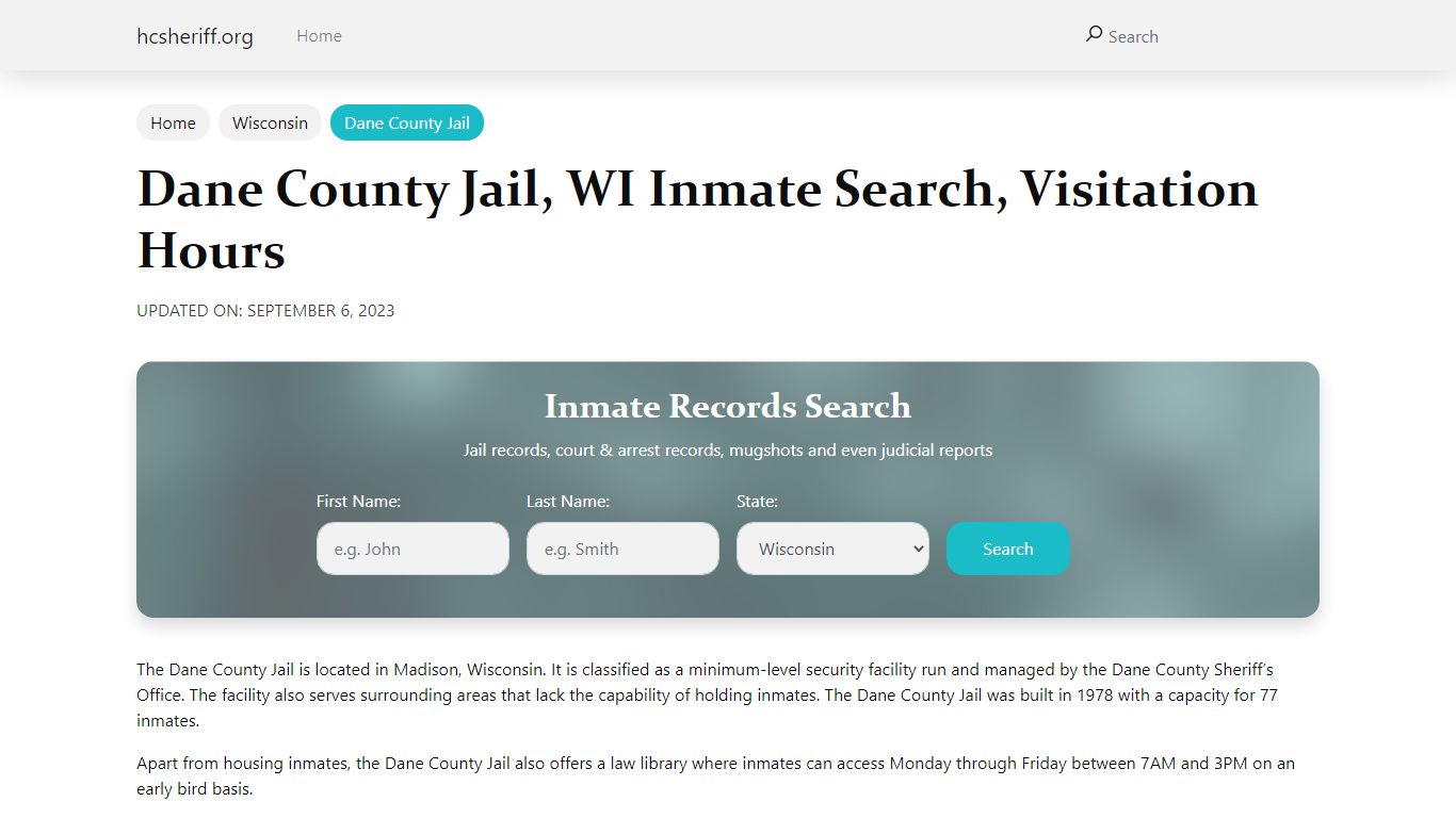 Dane County Jail, WI Inmate Search, Visitation Hours